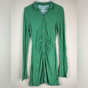 Free People Green Shayla Long Sleeve Patterned Mini Dress Women’s Size Small